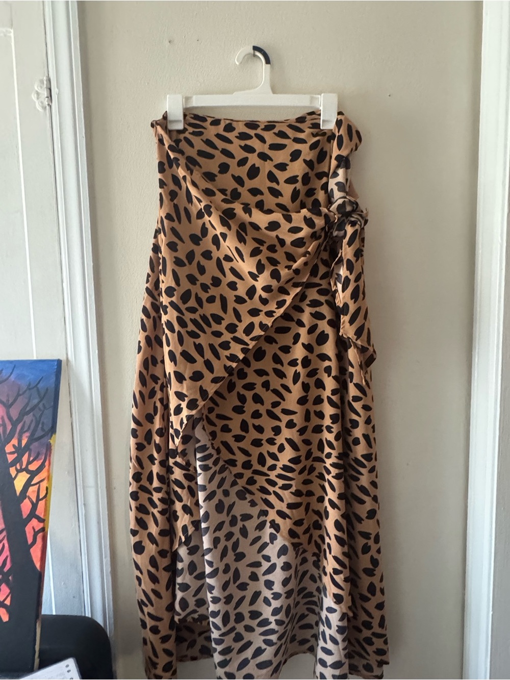 SHEIN Tan Maxi Skirt with Black Leaf Print